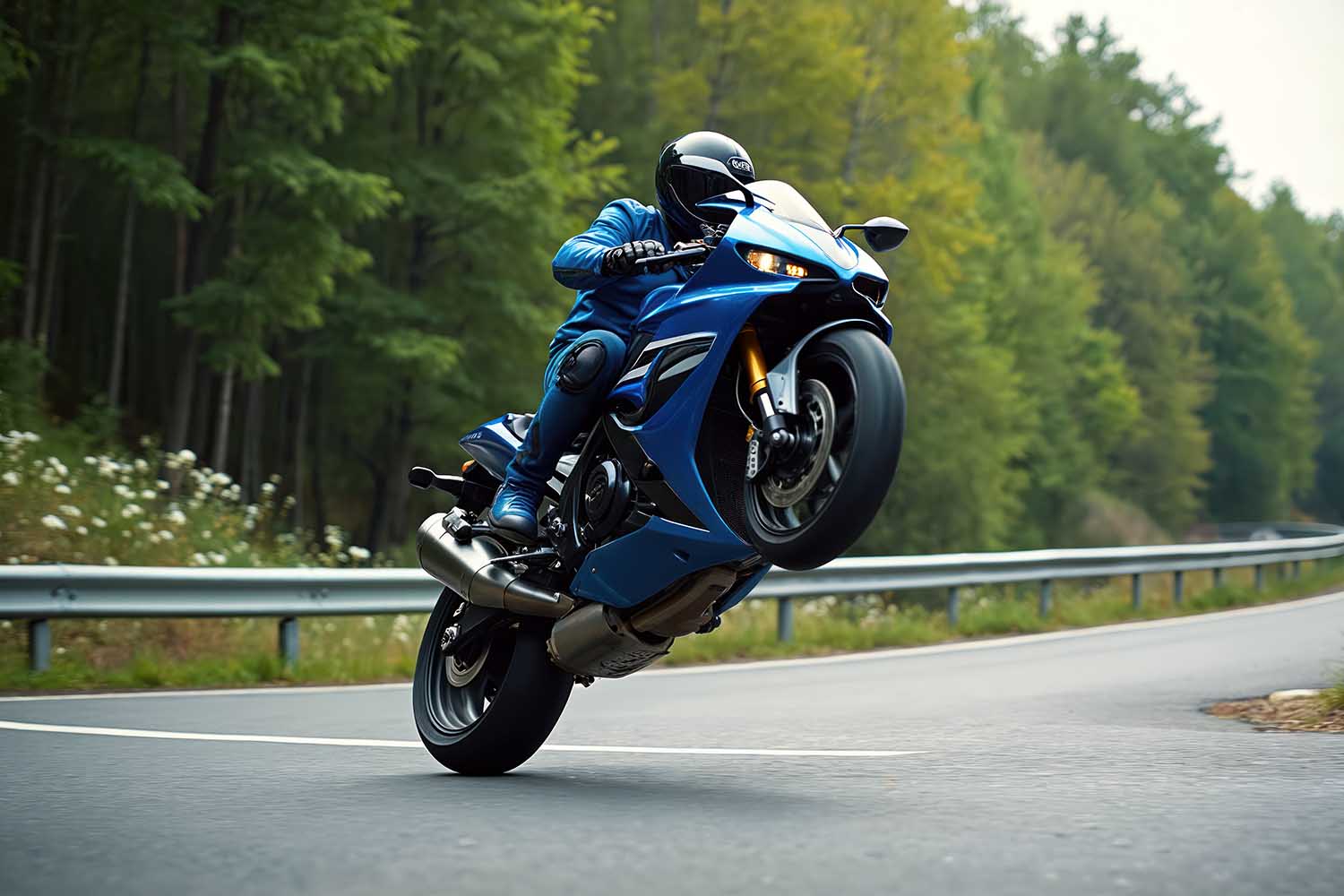 un motorista hace un caballito con su moto deportiva