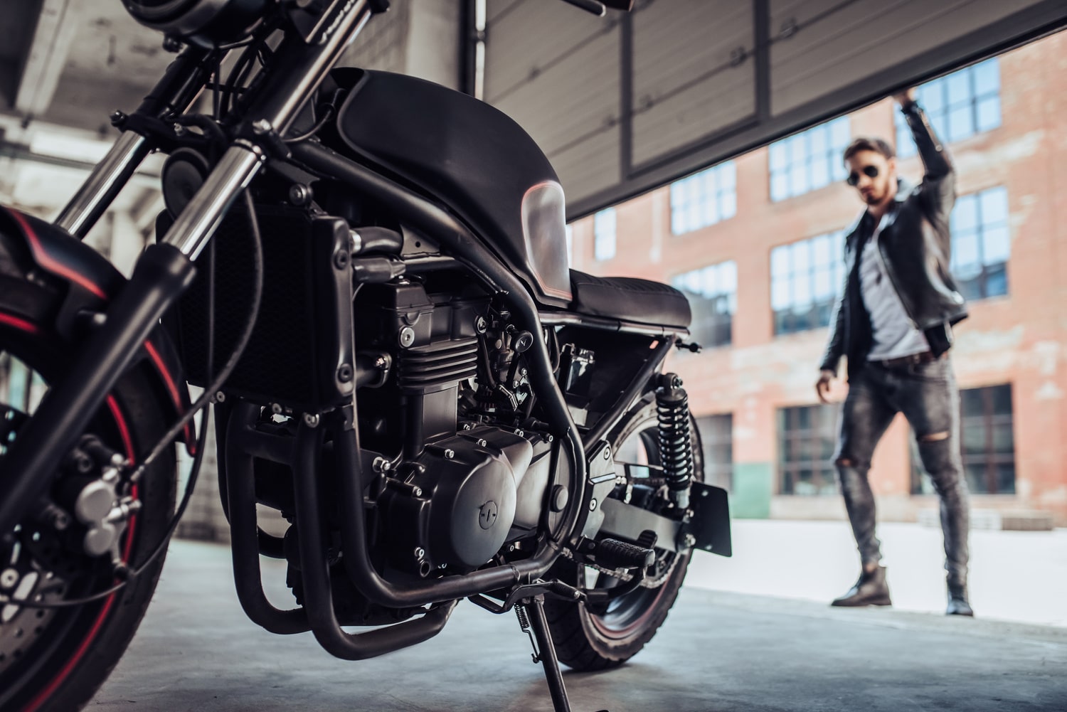 Biker with modern motorcycle